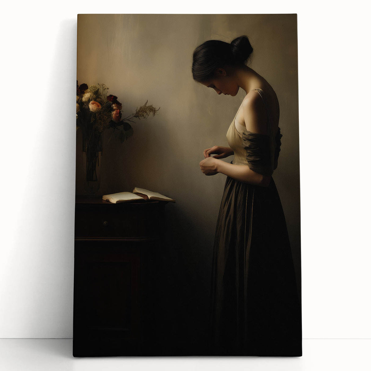 Vintage Portrait Art - Elegant Woman in Warm Light Canvas Print