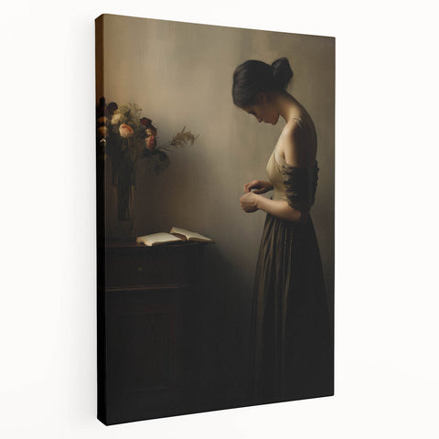 Vintage Portrait Art - Elegant Woman in Warm Light Canvas Print