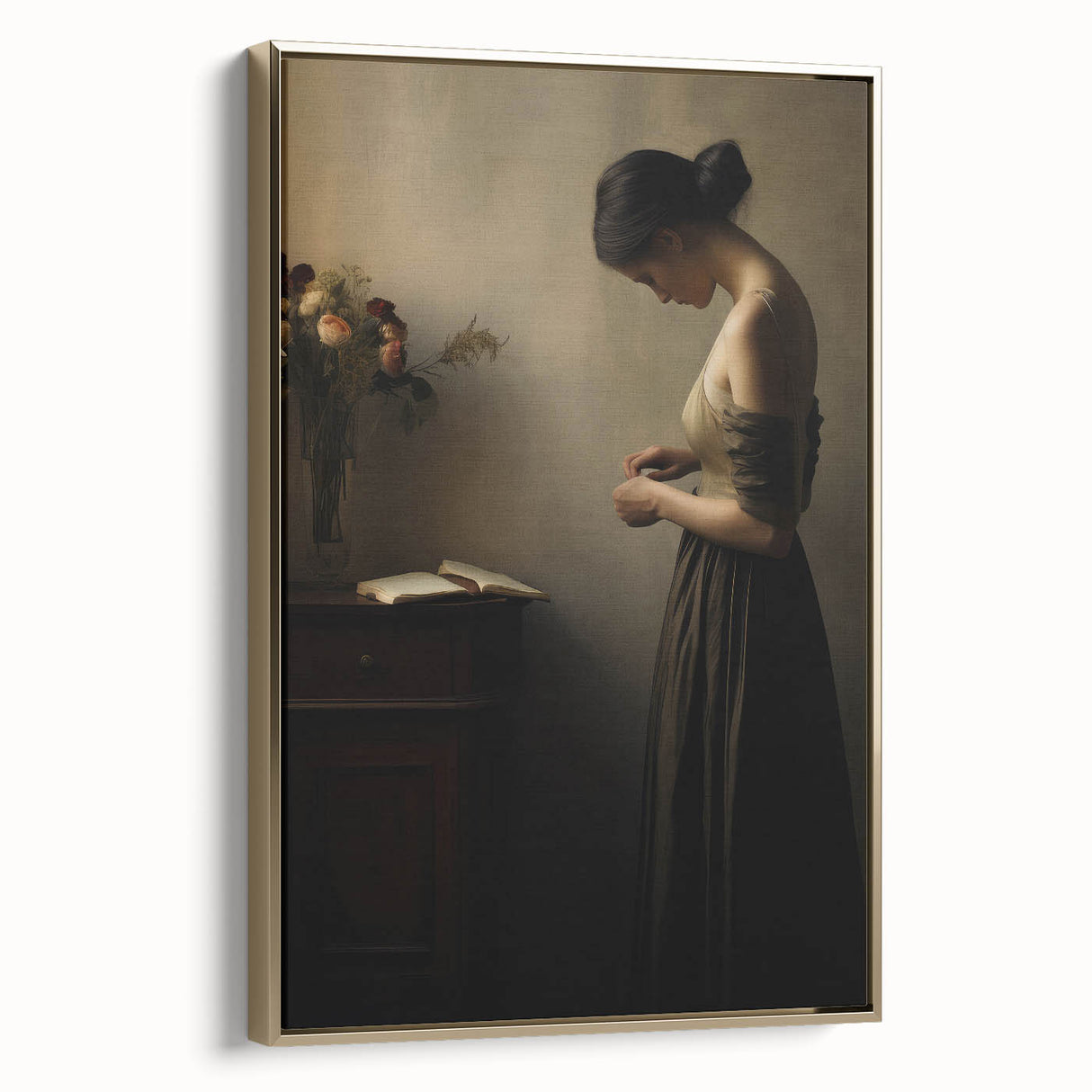 Vintage Portrait Art - Elegant Woman in Warm Light Canvas Print