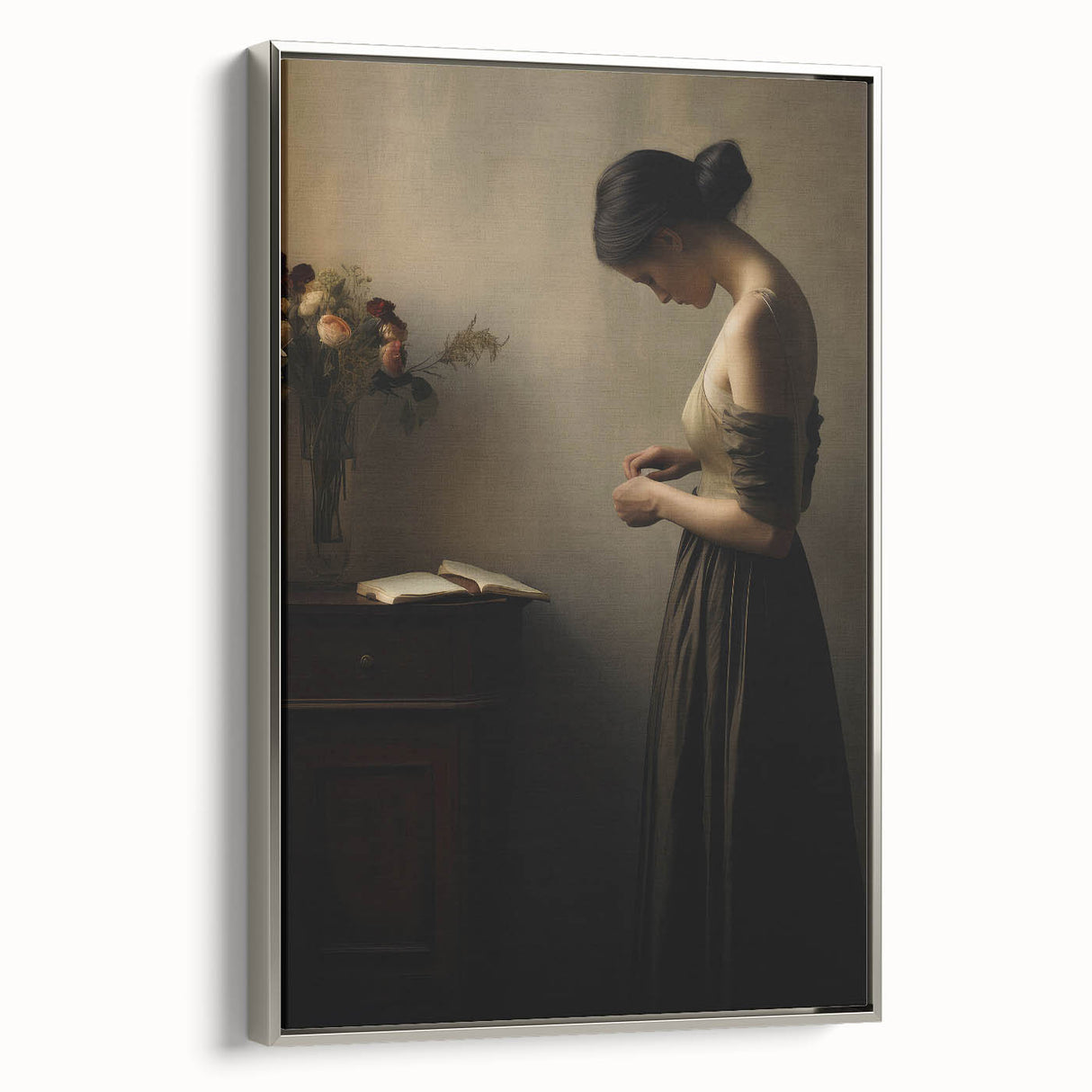 Vintage Portrait Art - Elegant Woman in Warm Light Canvas Print