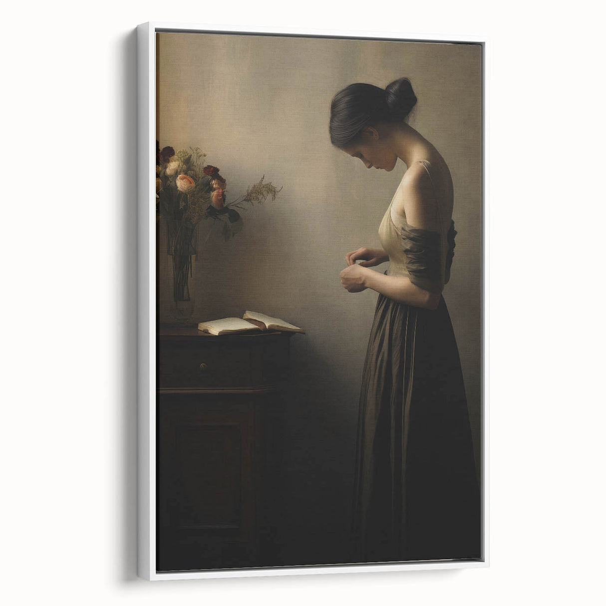 Vintage Portrait Art - Elegant Woman in Warm Light Canvas Print