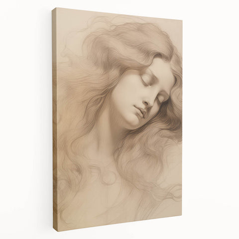 Classic Portrait Artwork - Ethereal Woman Pencil Sketch Canvas