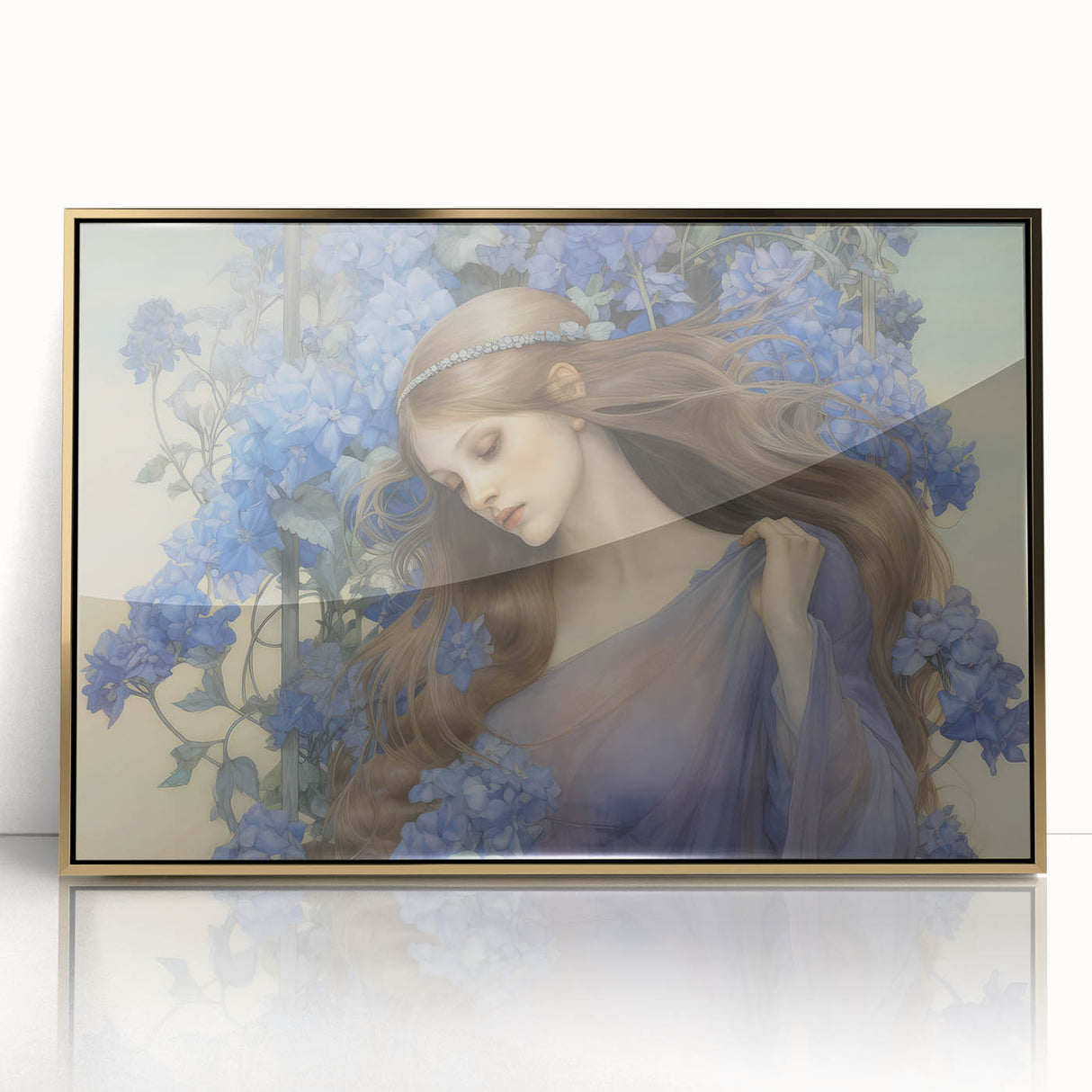 Vintage Portrait Art – Lady in Blue Flowers Canvas Print