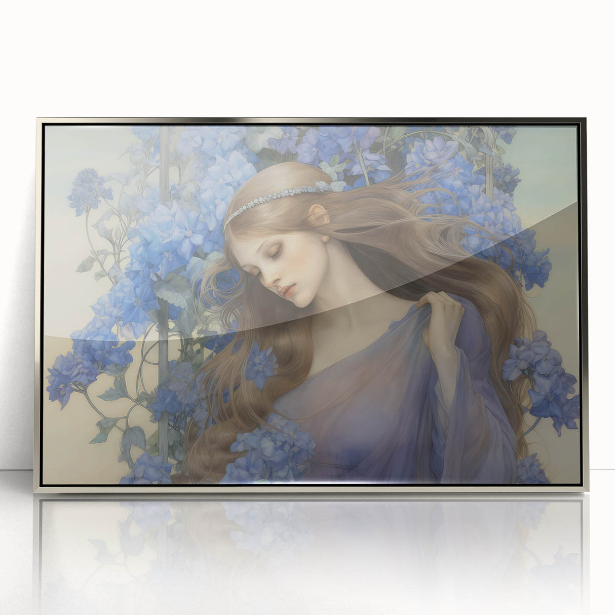Vintage Portrait Art – Lady in Blue Flowers Canvas Print