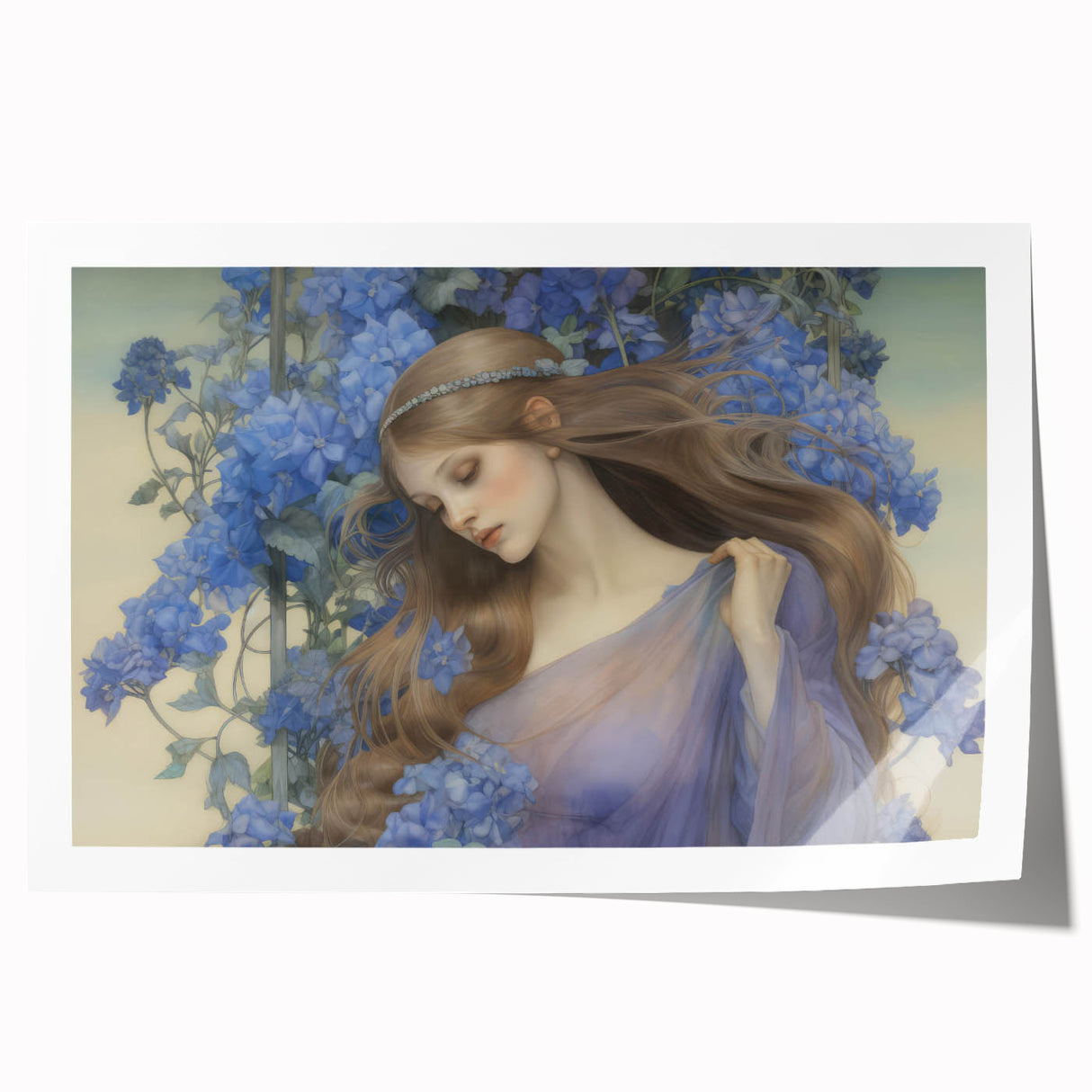 Vintage Portrait Art – Lady in Blue Flowers Canvas Print