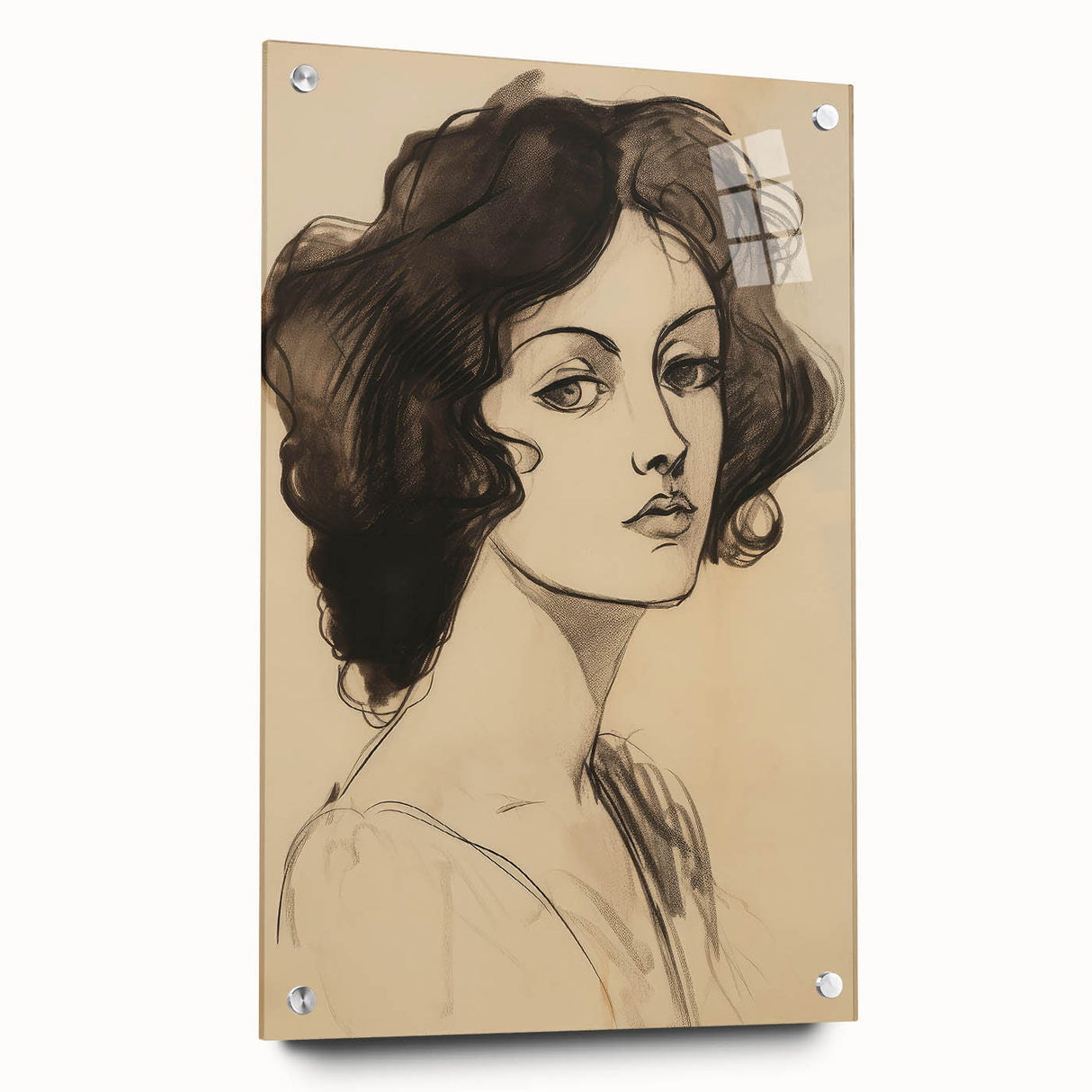 Classic Portrait Artwork - Bold Charcoal Sketch of Vintage Woman