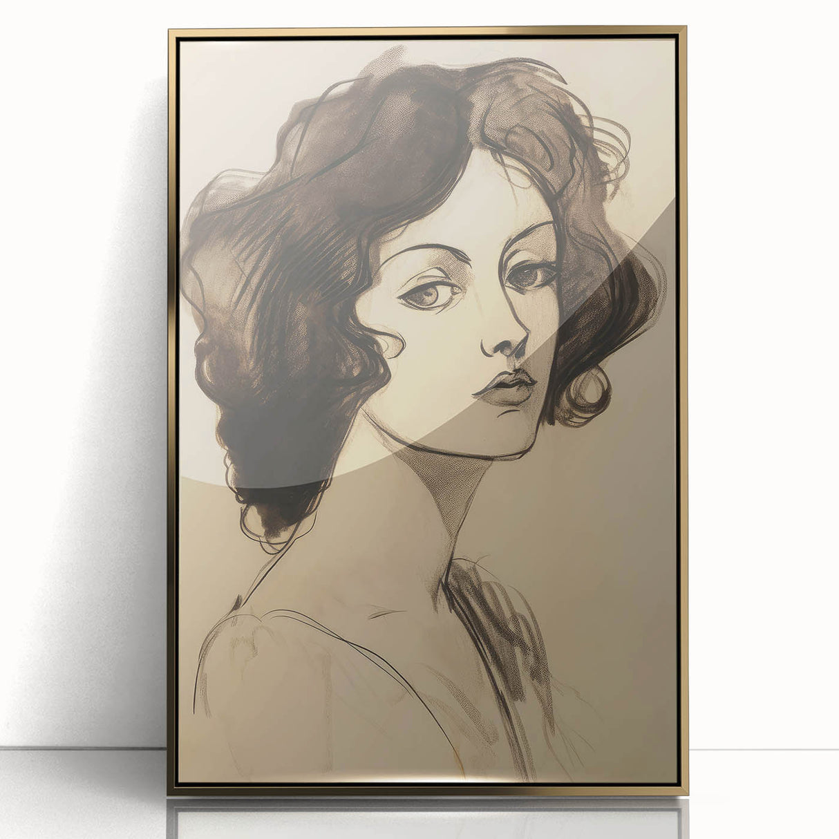 Classic Portrait Artwork - Bold Charcoal Sketch of Vintage Woman