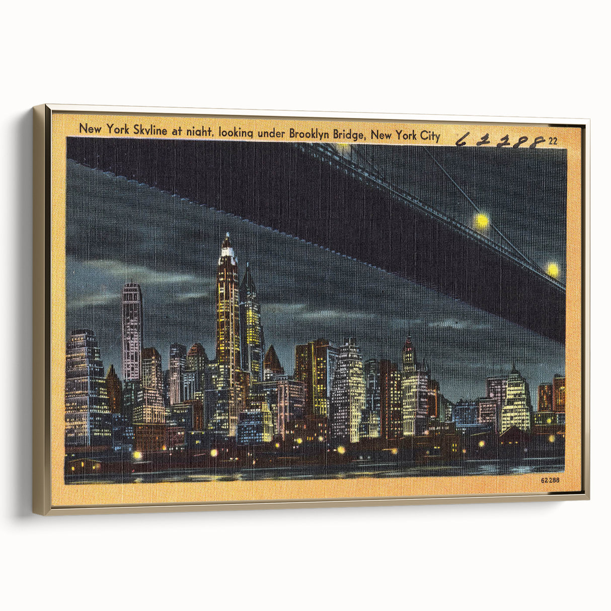 NYC Skyline at Night Poster – Vintage Brooklyn Bridge Art
