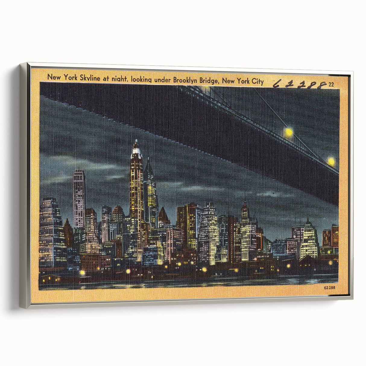 NYC Skyline at Night Poster – Vintage Brooklyn Bridge Art