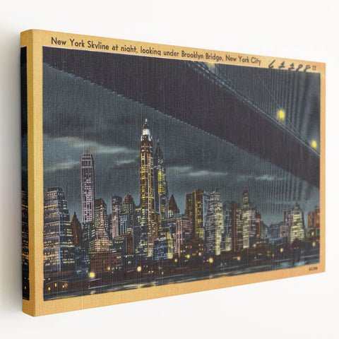 NYC Skyline at Night Poster – Vintage Brooklyn Bridge Art