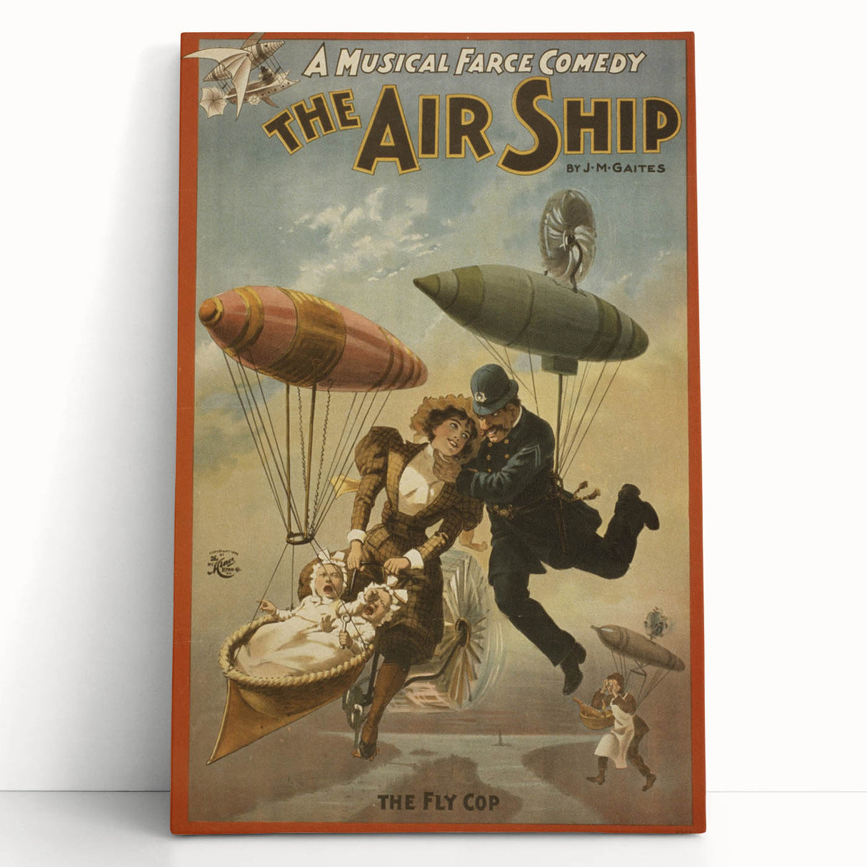 Vintage Airship Poster – Retro Musical Comedy Travel Art