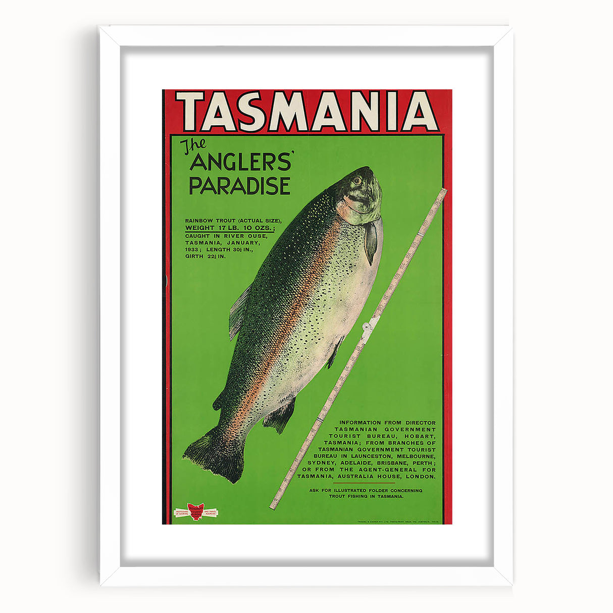 Vintage Tasmania Fishing Poster – Retro Angler’s Paradise Art