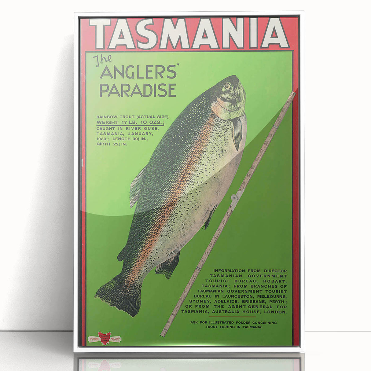 Vintage Tasmania Fishing Poster – Retro Angler’s Paradise Art