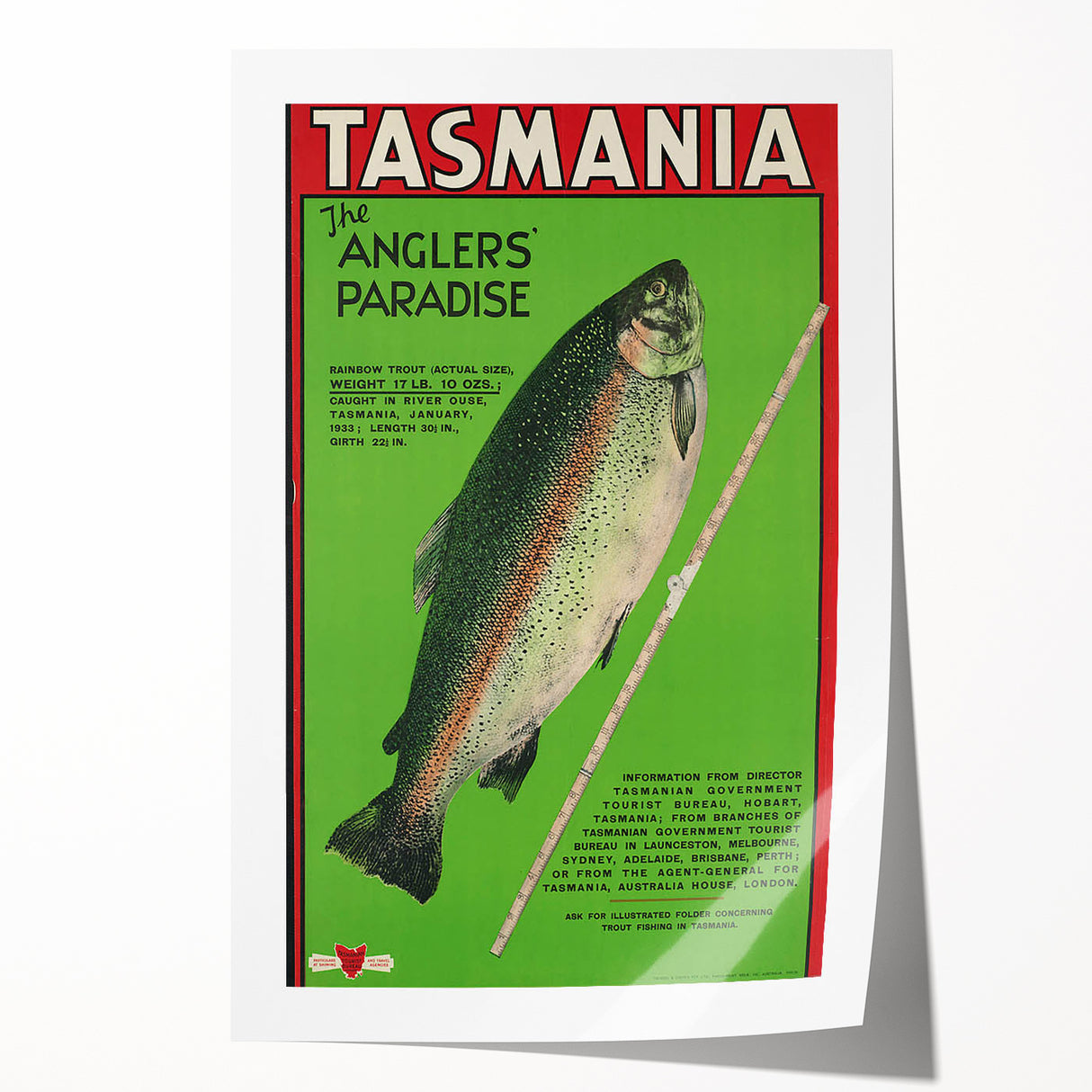 Vintage Tasmania Fishing Poster – Retro Angler’s Paradise Art