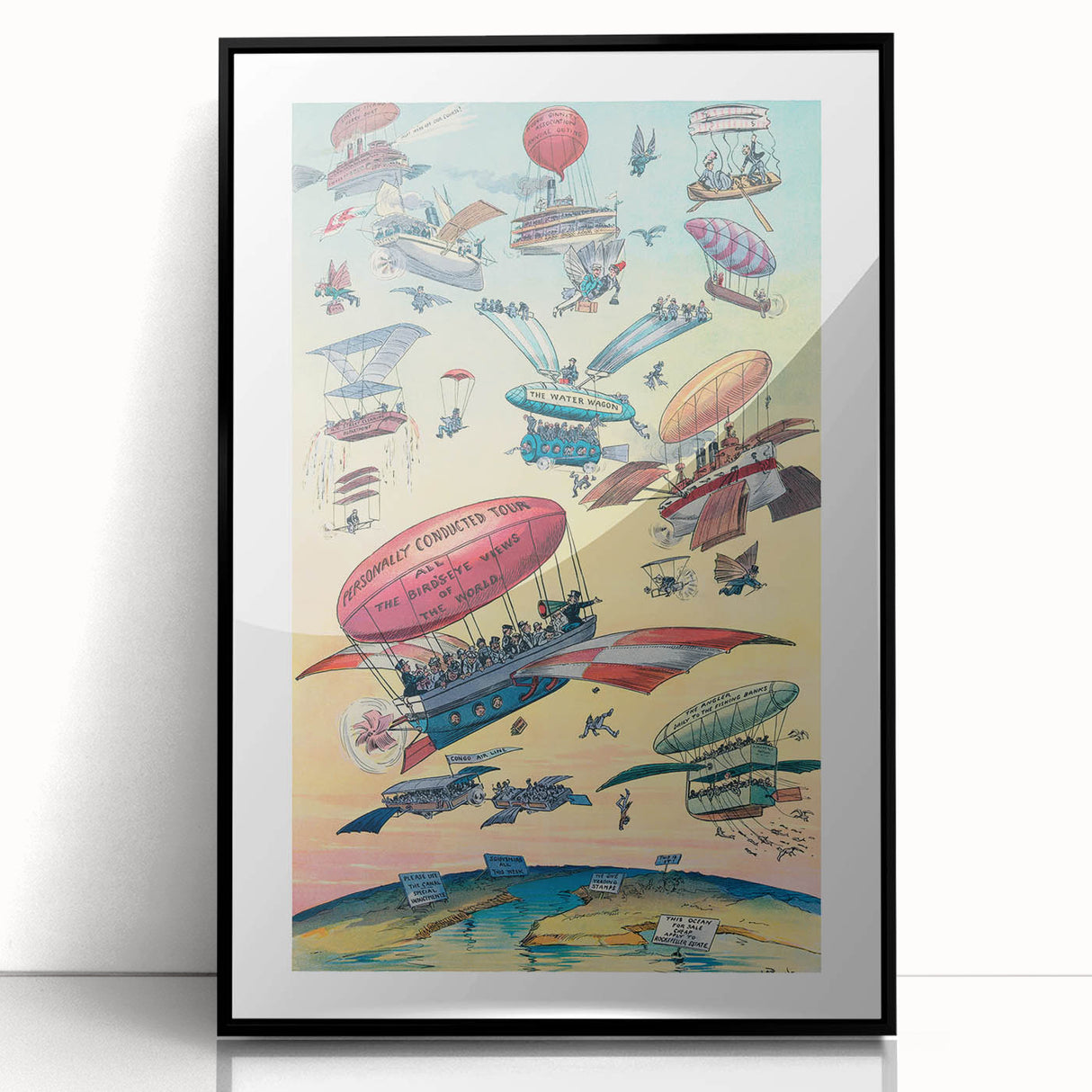 Vintage Airship Travel Poster – Retro Aerial Adventure Art