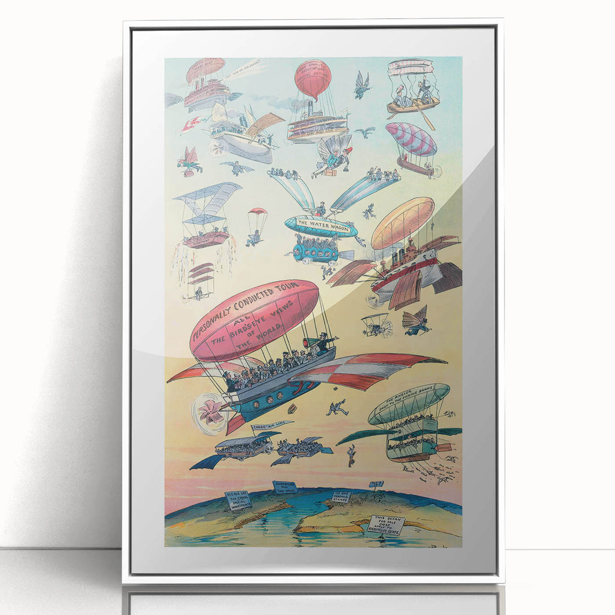 Vintage Airship Travel Poster – Retro Aerial Adventure Art