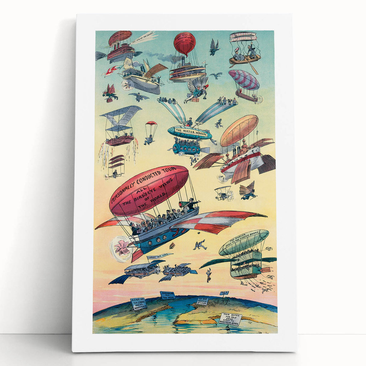Vintage Airship Travel Poster – Retro Aerial Adventure Art