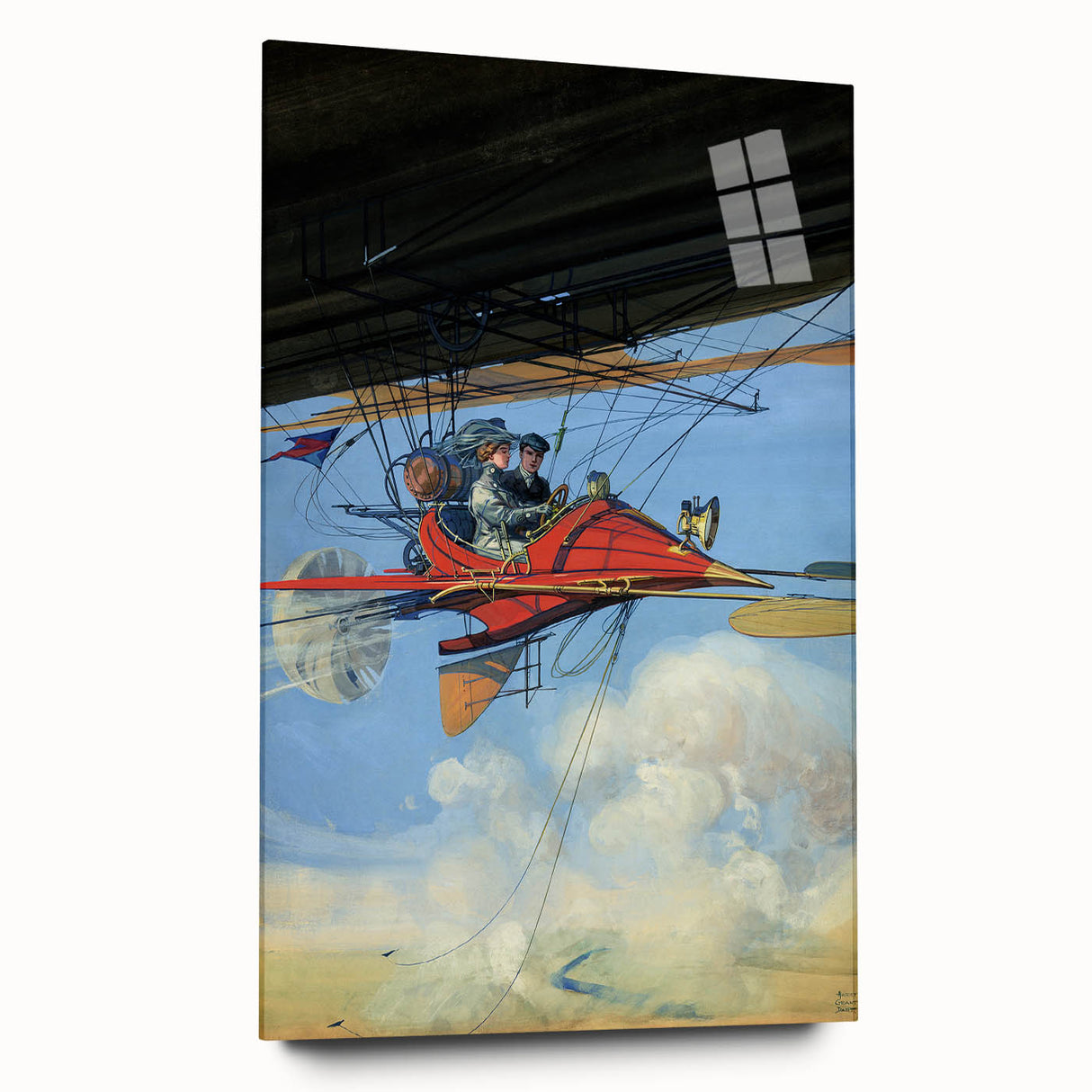 Vintage Aerial Adventure Poster – Retro Red Plane Travel Art