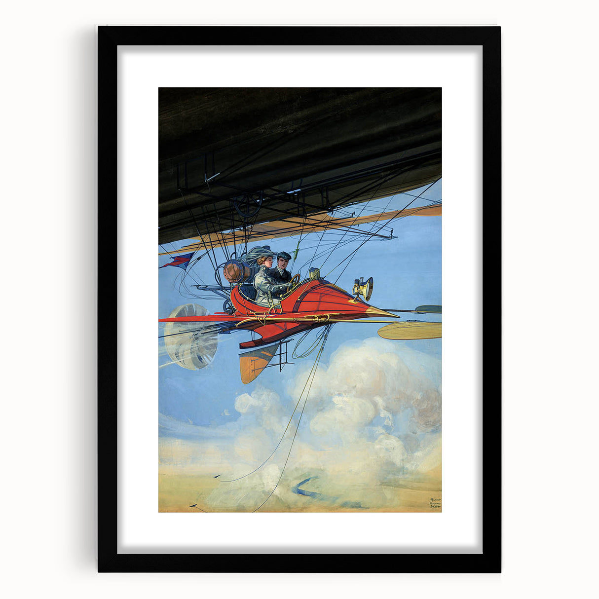 Vintage Aerial Adventure Poster – Retro Red Plane Travel Art