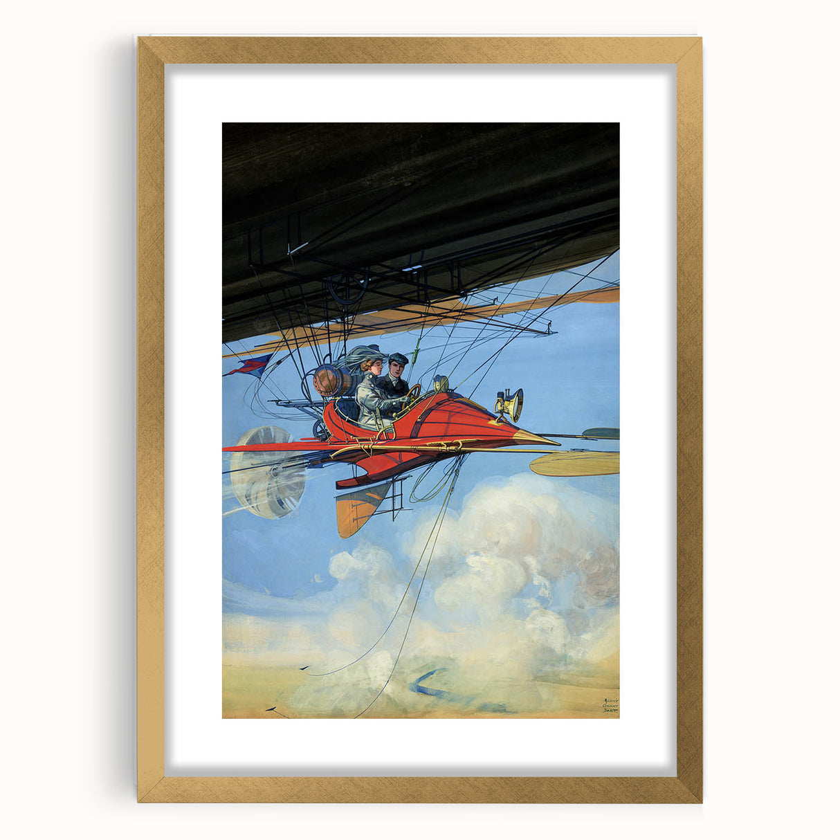 Vintage Aerial Adventure Poster – Retro Red Plane Travel Art