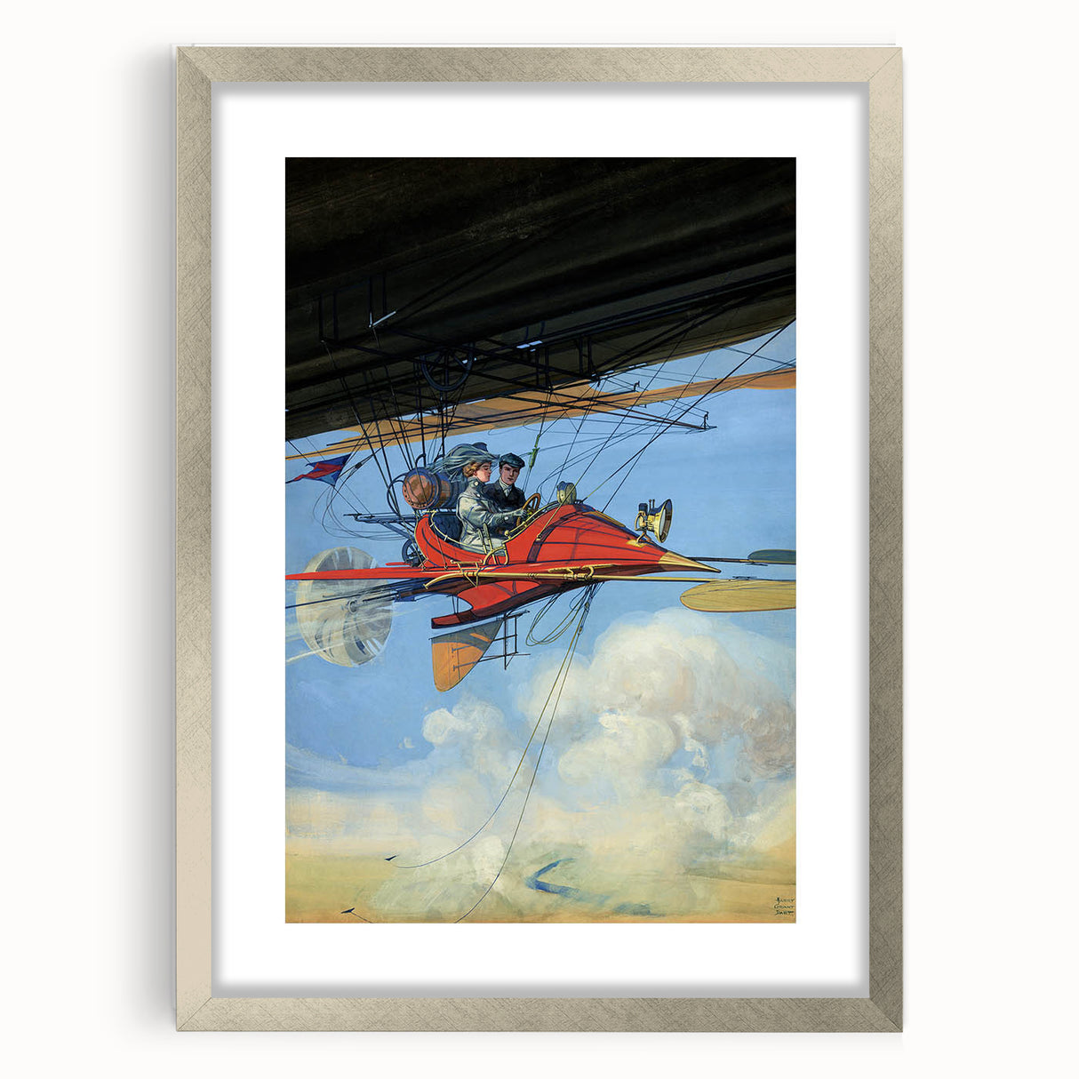 Vintage Aerial Adventure Poster – Retro Red Plane Travel Art