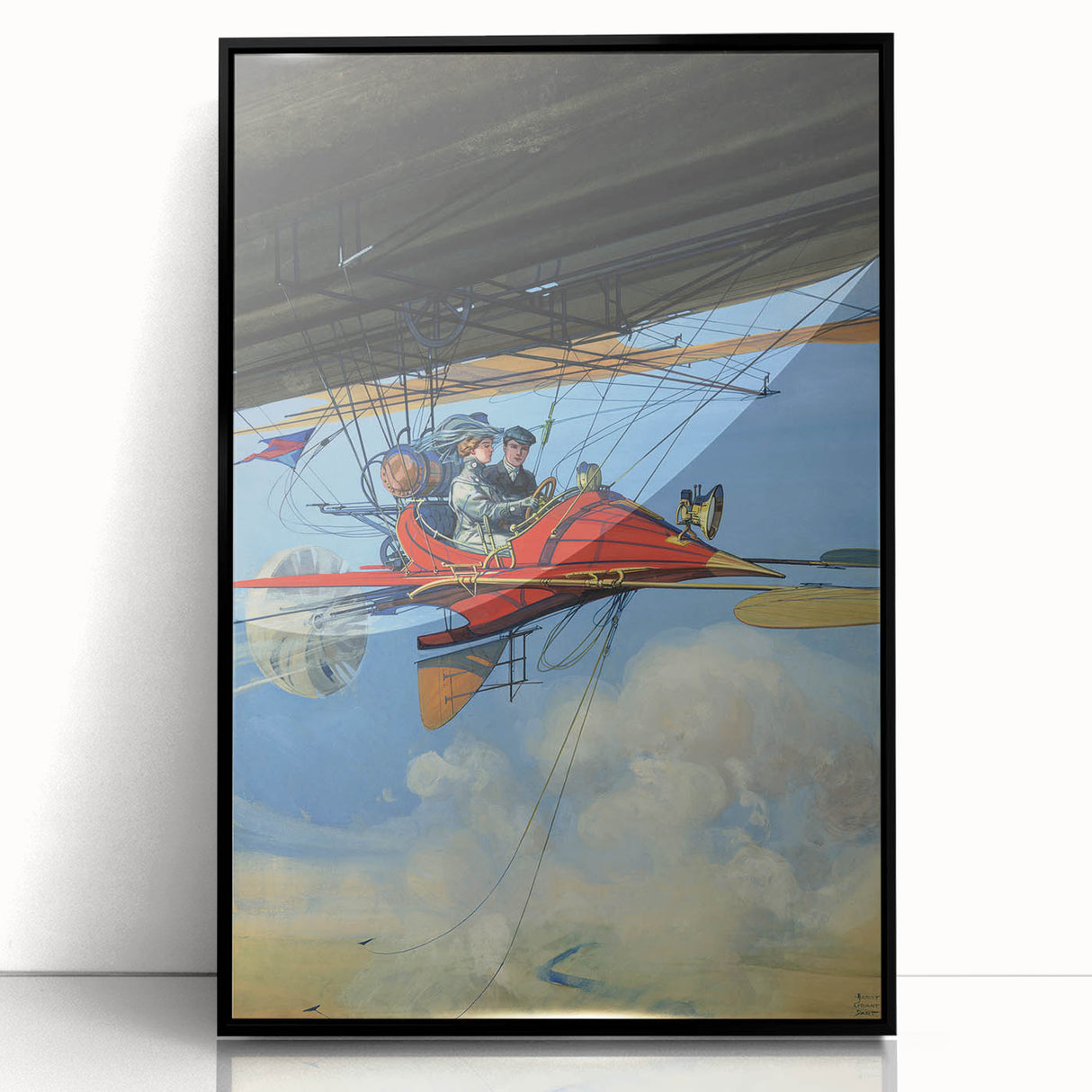 Vintage Aerial Adventure Poster – Retro Red Plane Travel Art
