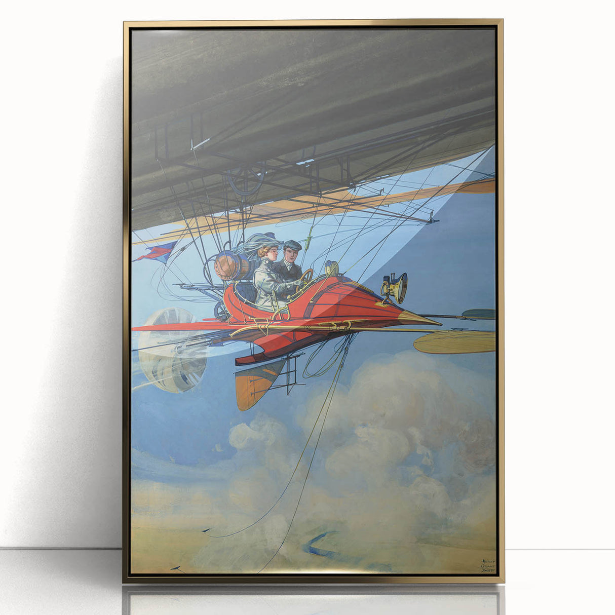 Vintage Aerial Adventure Poster – Retro Red Plane Travel Art