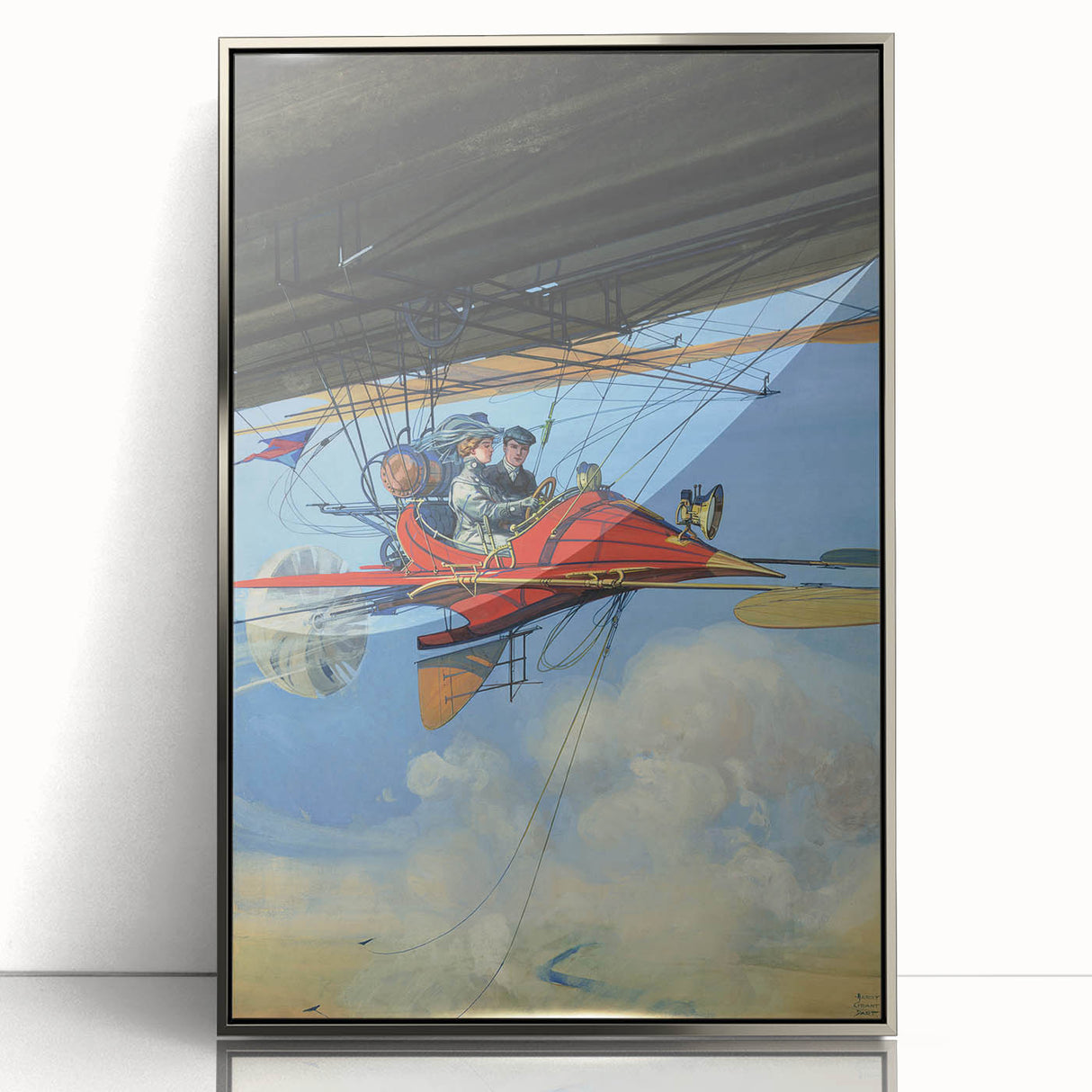 Vintage Aerial Adventure Poster – Retro Red Plane Travel Art
