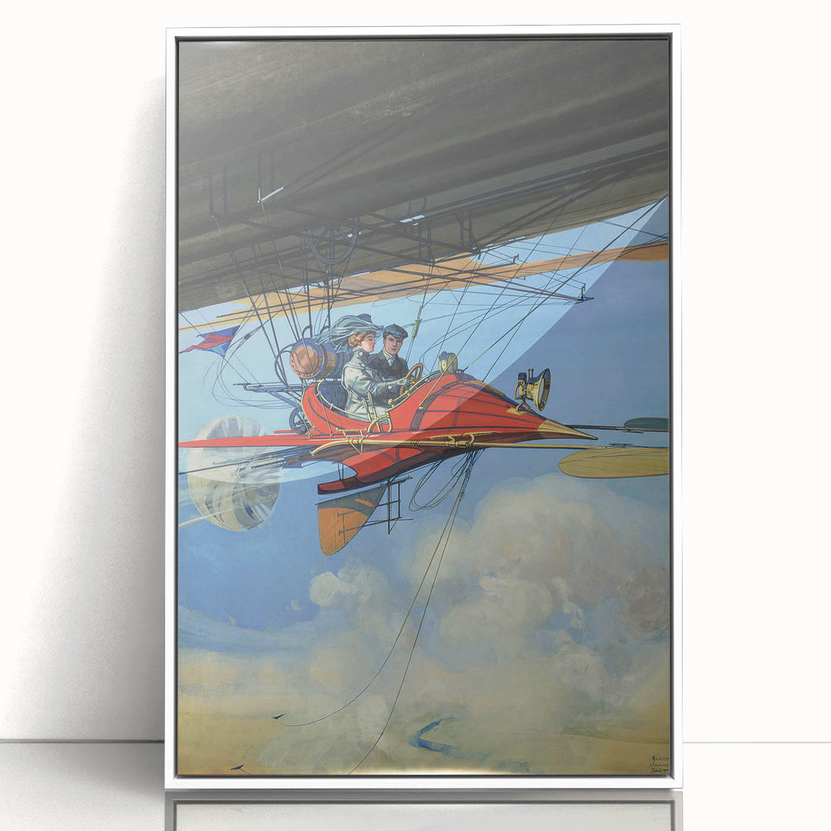 Vintage Aerial Adventure Poster – Retro Red Plane Travel Art