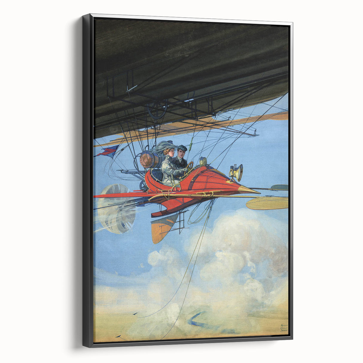 Vintage Aerial Adventure Poster – Retro Red Plane Travel Art
