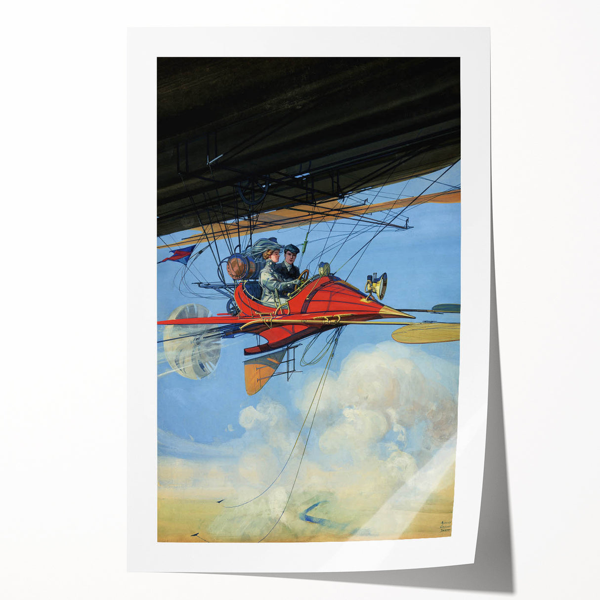 Vintage Aerial Adventure Poster – Retro Red Plane Travel Art