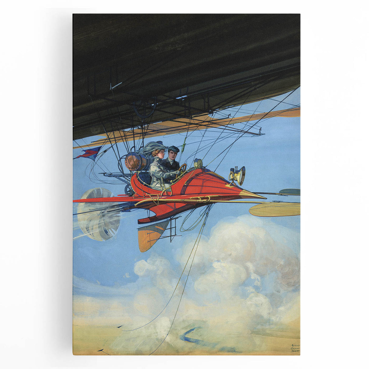 Vintage Aerial Adventure Poster – Retro Red Plane Travel Art