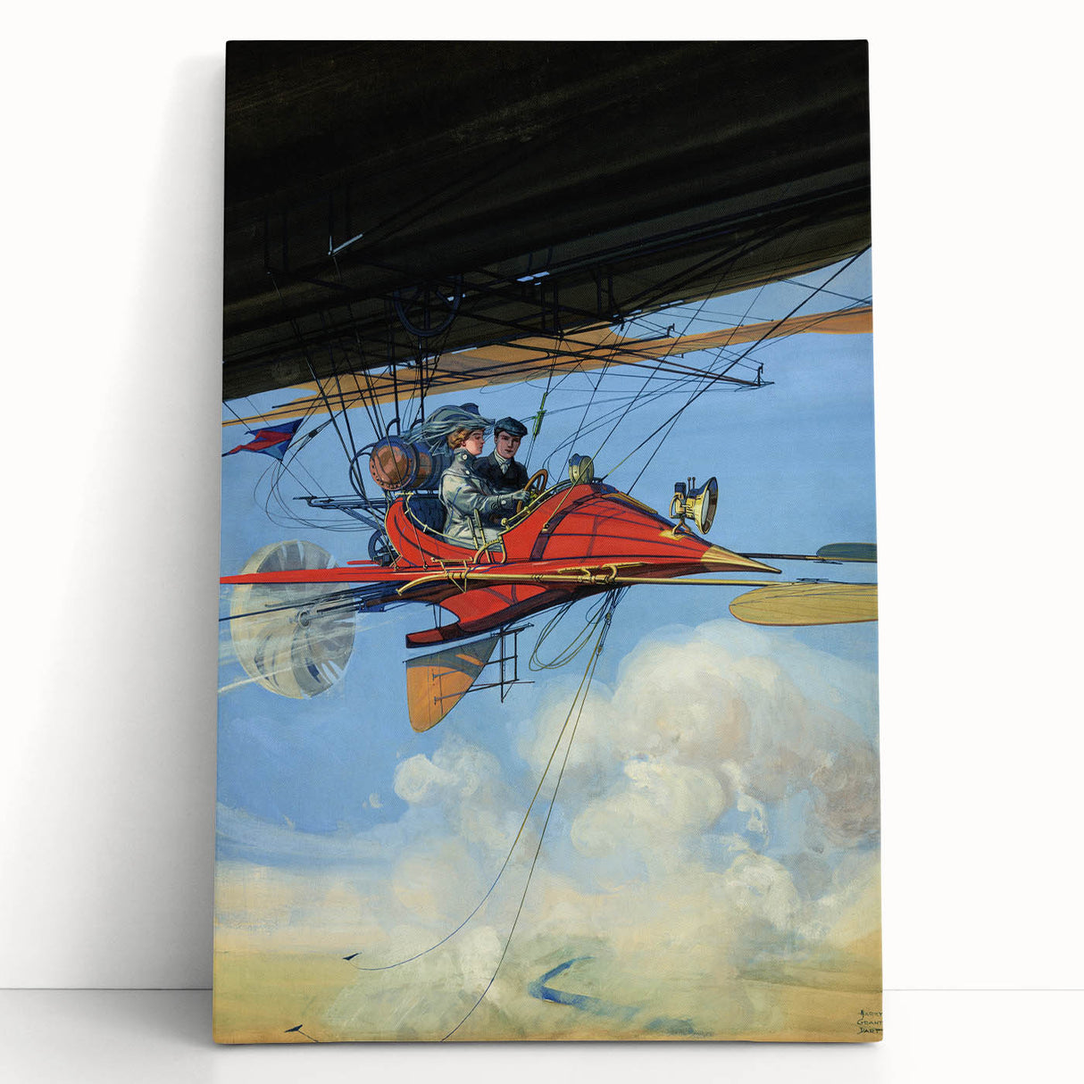 Vintage Aerial Adventure Poster – Retro Red Plane Travel Art