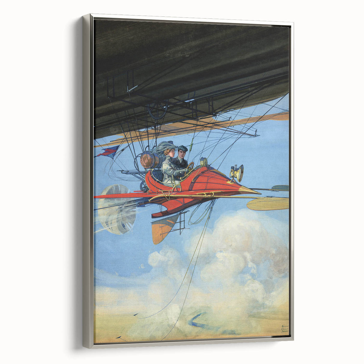 Vintage Aerial Adventure Poster – Retro Red Plane Travel Art