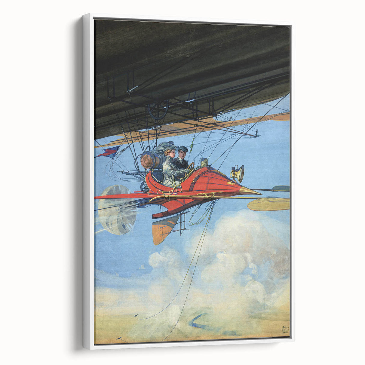 Vintage Aerial Adventure Poster – Retro Red Plane Travel Art