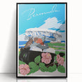 Vintage Bermuda Travel Poster – Retro Couple with Umbrella Art
