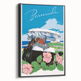 Vintage Bermuda Travel Poster – Retro Couple with Umbrella Art