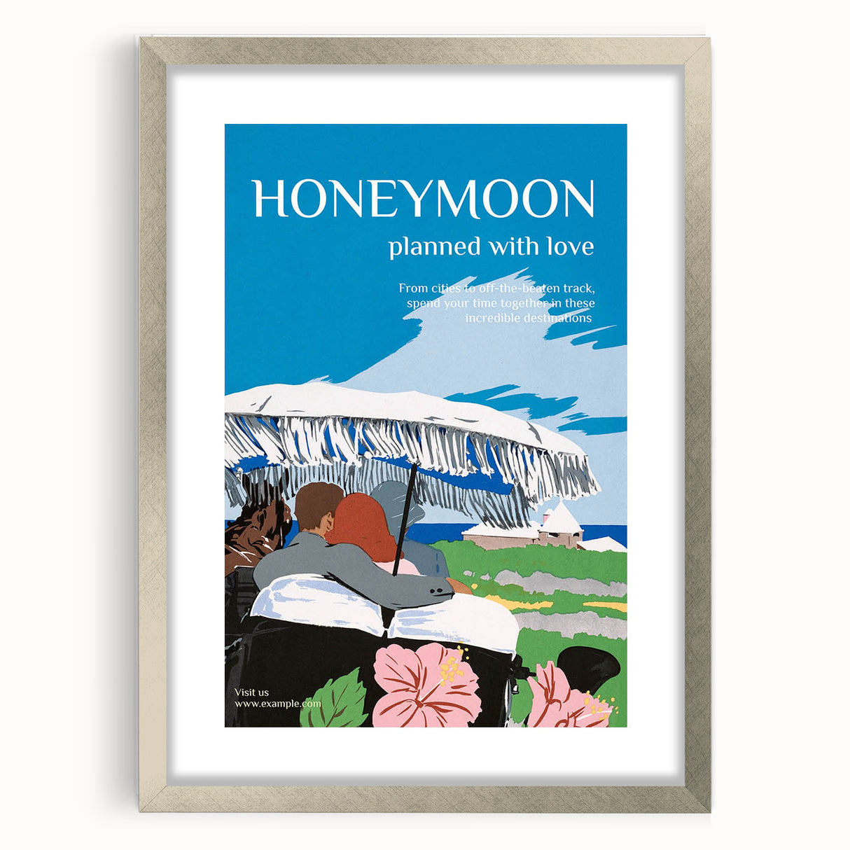 Vintage Travel Poster - Honeymoon Getaway | Retro Romance Art Print
