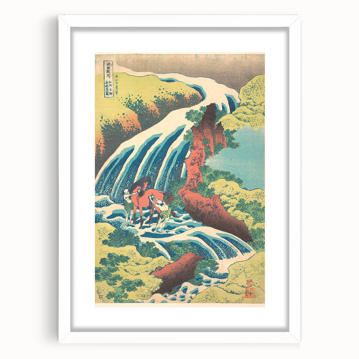 Vintage Japanese Travel Poster - Waterfall and Horse | Retro Art