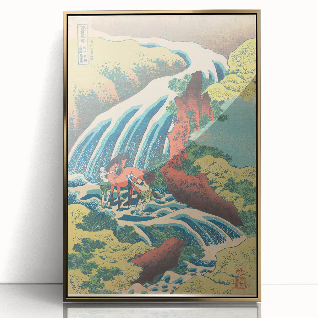 Vintage Japanese Travel Poster - Waterfall and Horse | Retro Art