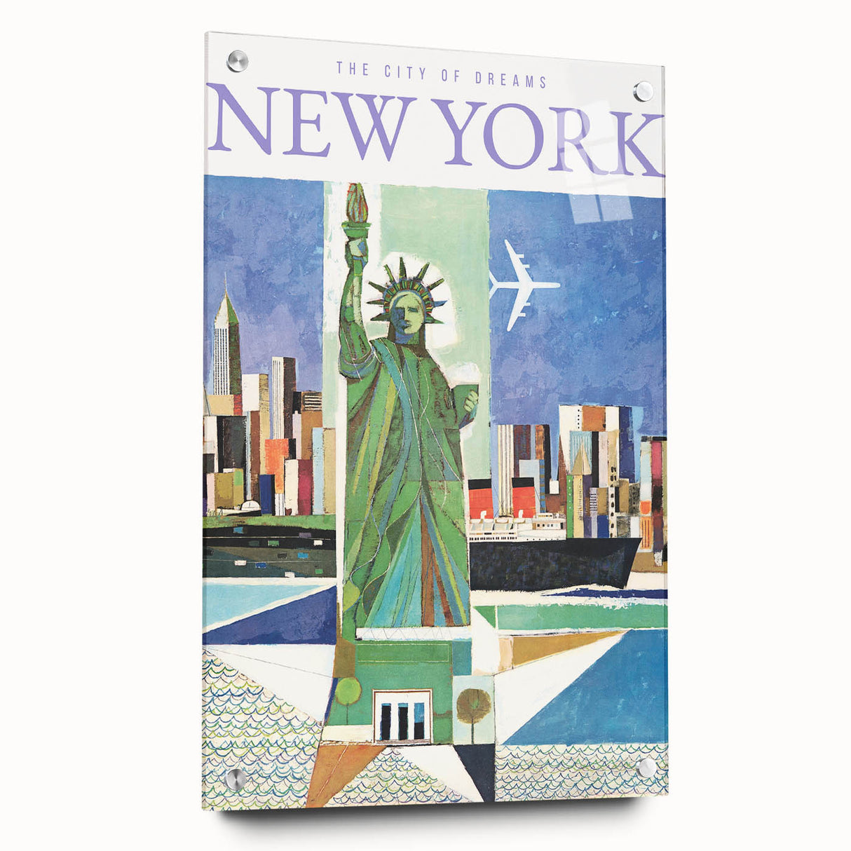 Vintage New York Travel Poster | Statue of Liberty & Cityscape Art