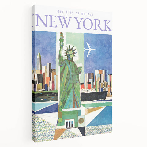 Vintage New York Travel Poster | Statue of Liberty & Cityscape Art