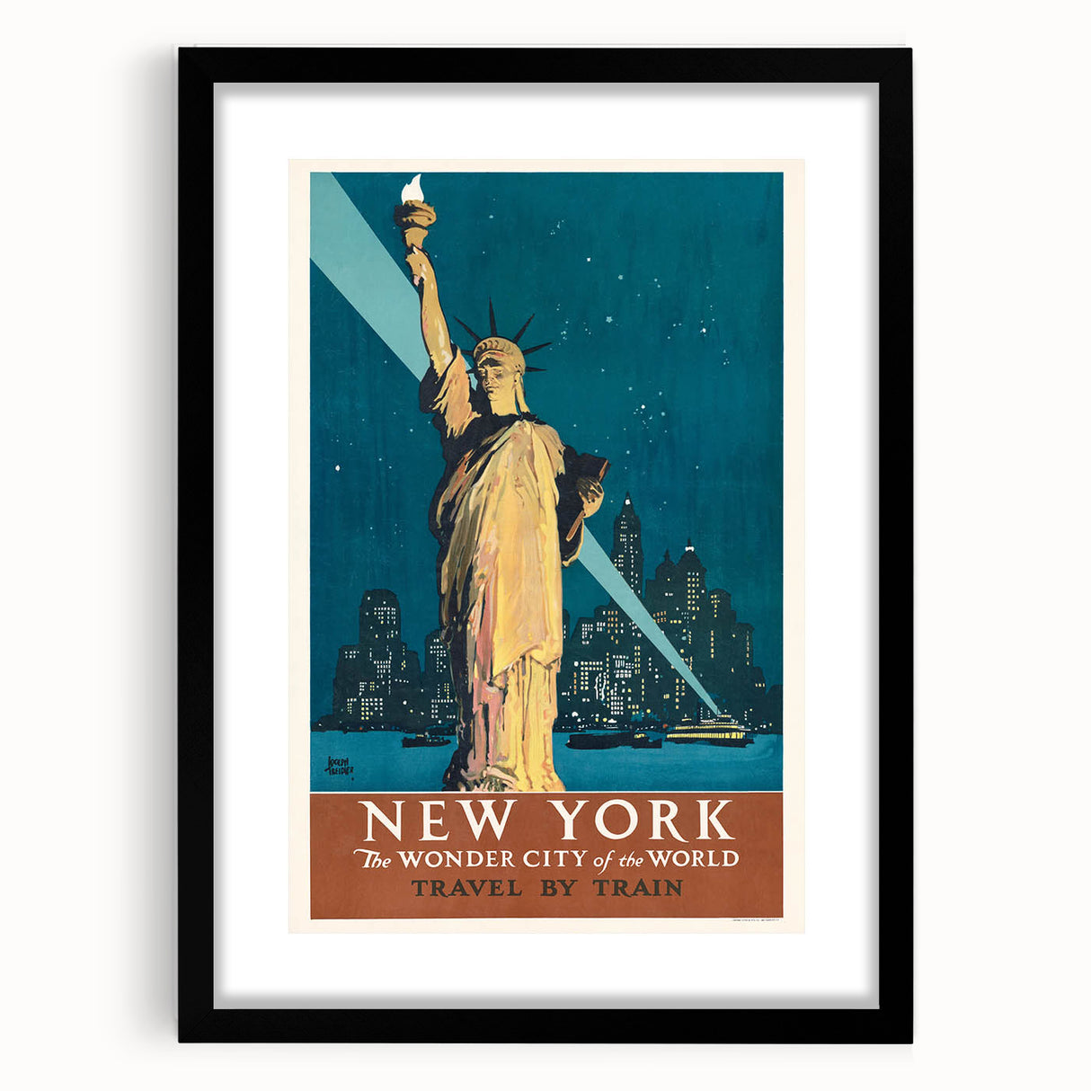 New York Vintage Travel Poster - Retro Statue of Liberty Art