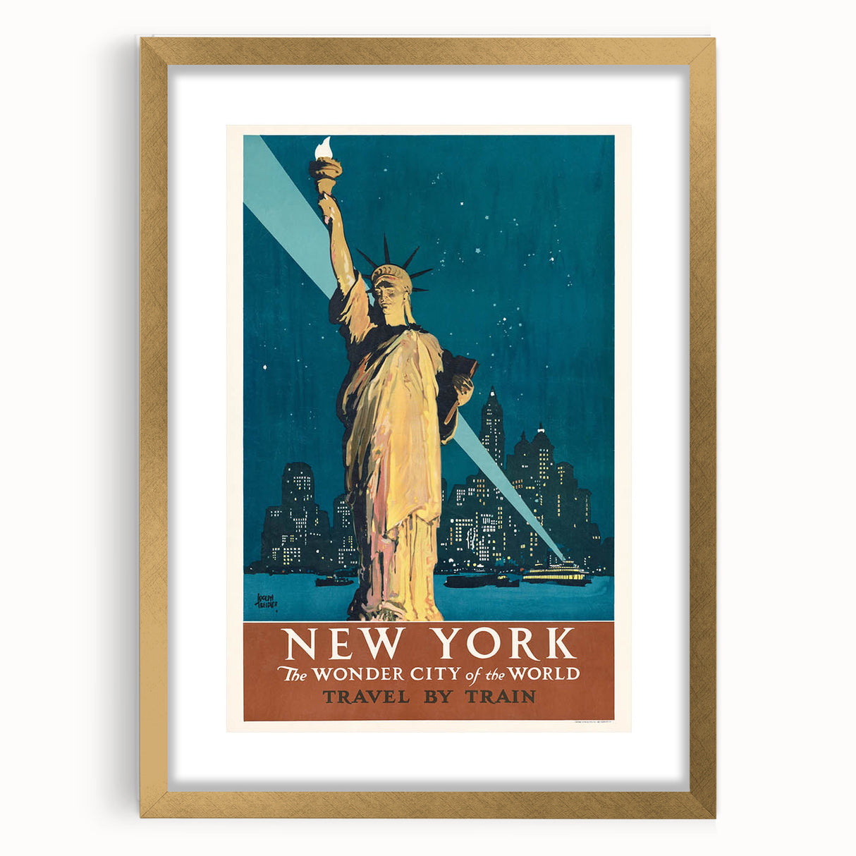 New York Vintage Travel Poster - Retro Statue of Liberty Art