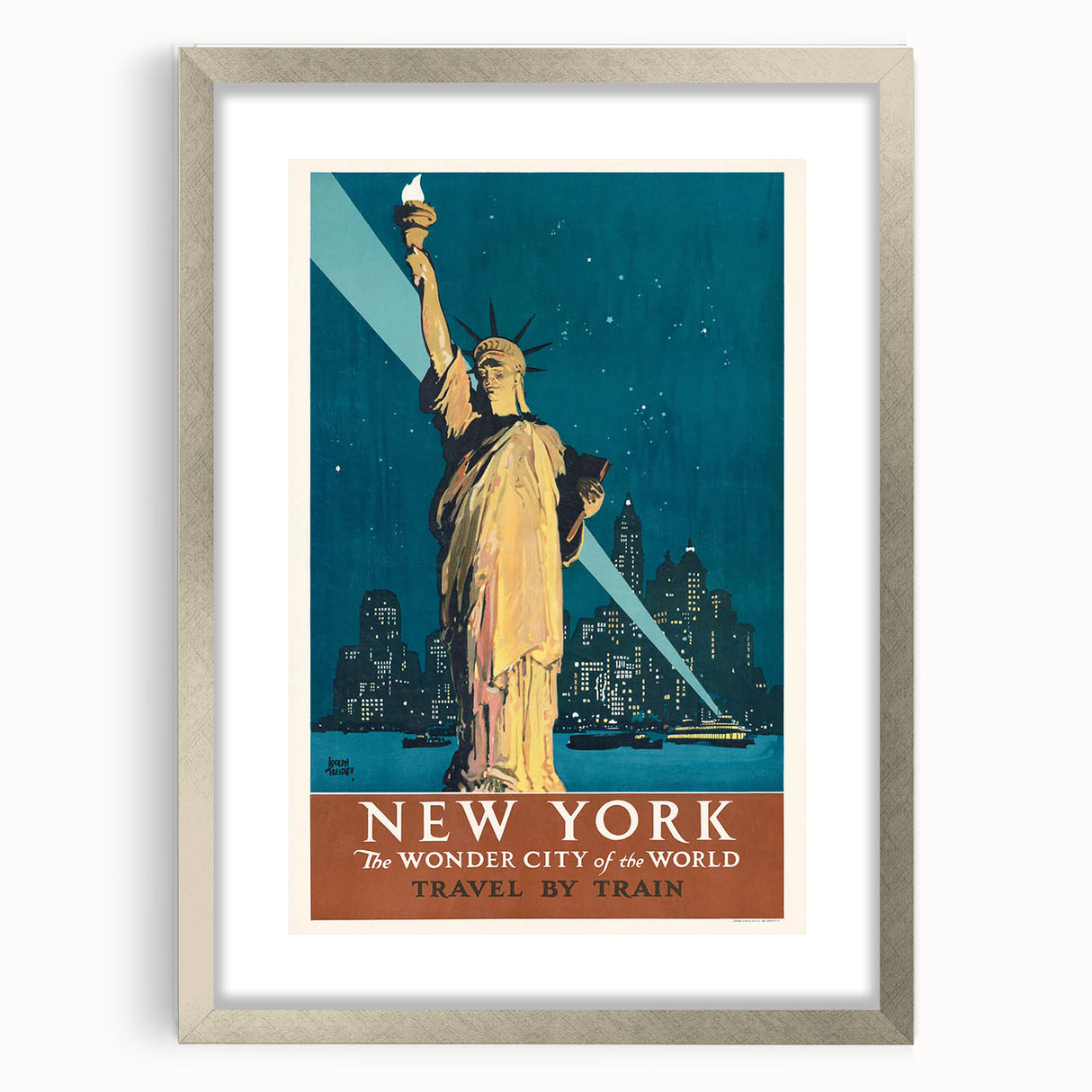 New York Vintage Travel Poster - Retro Statue of Liberty Art