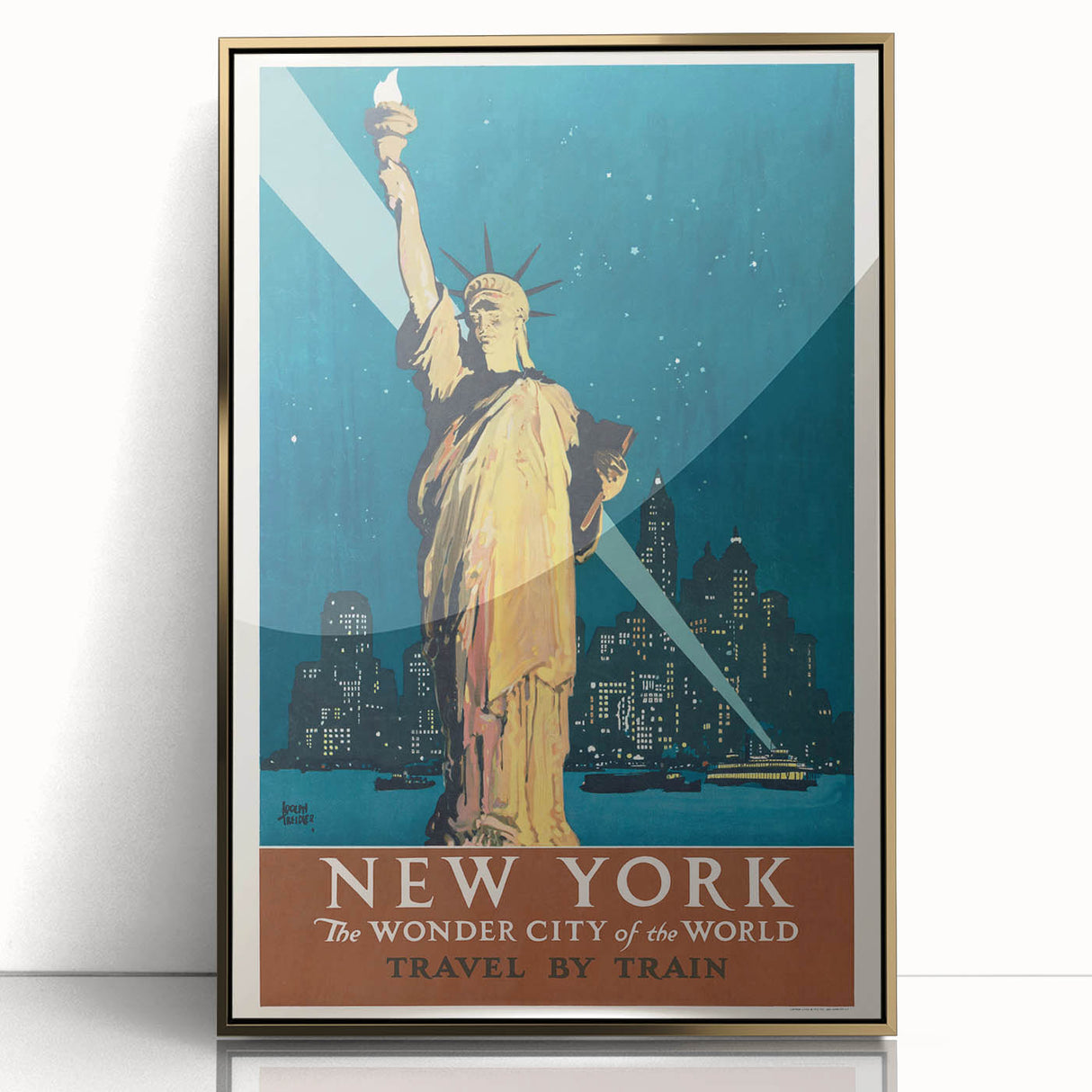 New York Vintage Travel Poster - Retro Statue of Liberty Art