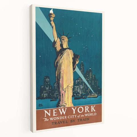 New York Vintage Travel Poster - Retro Statue of Liberty Art