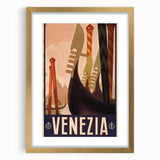 Vintage Travel Poster - Venice Italy | Retro Gondola Art