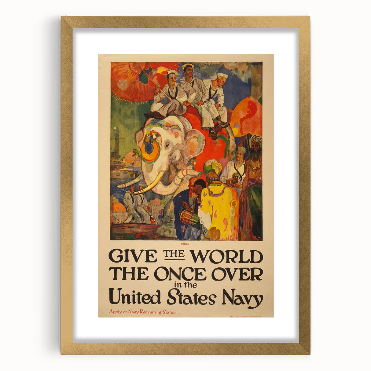Vintage India Travel Poster – Classic Navy Tourism Art Print