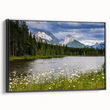 Framed canvas wall art of vibrant wildflowers in a modern design, showcasing a black frame and rich colors, perfect for home decor and artistic accents.